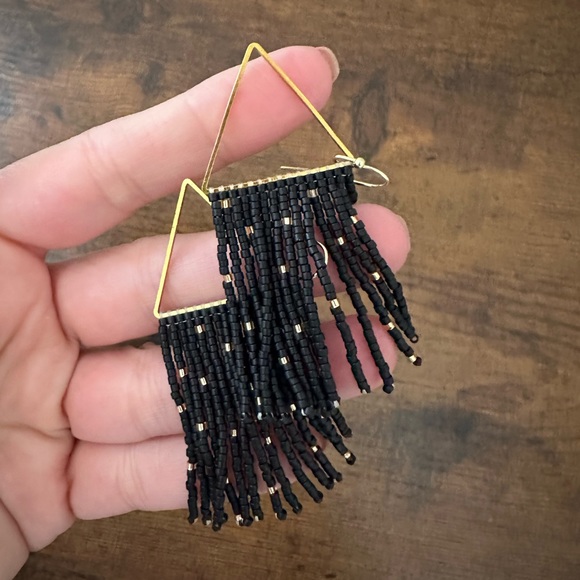 Bohemian Black and Gold Beaded Earrings - Picture 4 of 6